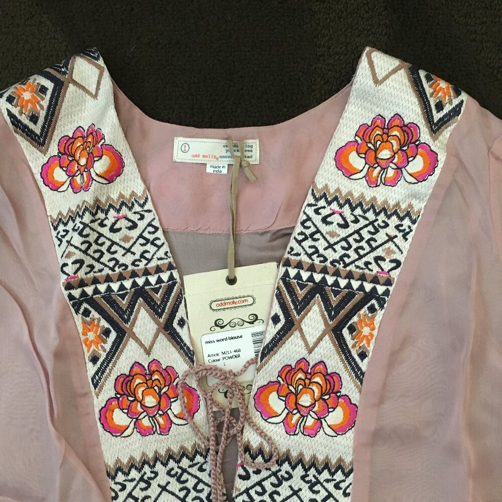New Odd Molly Powder 100% Silk Blouse Size1 (Small) & Size 4 (X-Large) - Picture 6 of 11